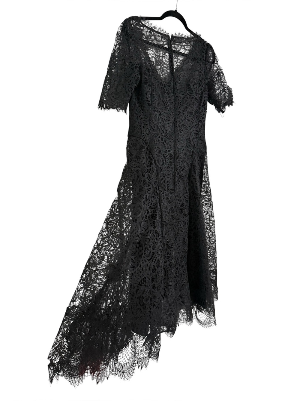 RICKIE FREEMAN FOR TERI JON Black A-Line Scalloped Lace Midi Dress Size 8 - Picture 6 of 7